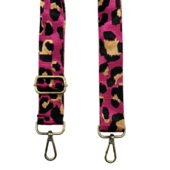 Bandoulière sangle léopard 38mm fuchsia et ocre
