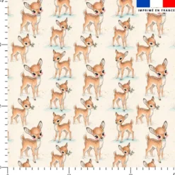 Bébé biche style croquis aquarelle - Fond beige