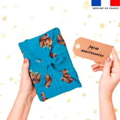 Bébé écureuil et doudou - Fond bleu - Création Stillistic