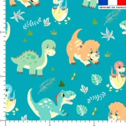 Bébé dino - Fond bleu turquoise