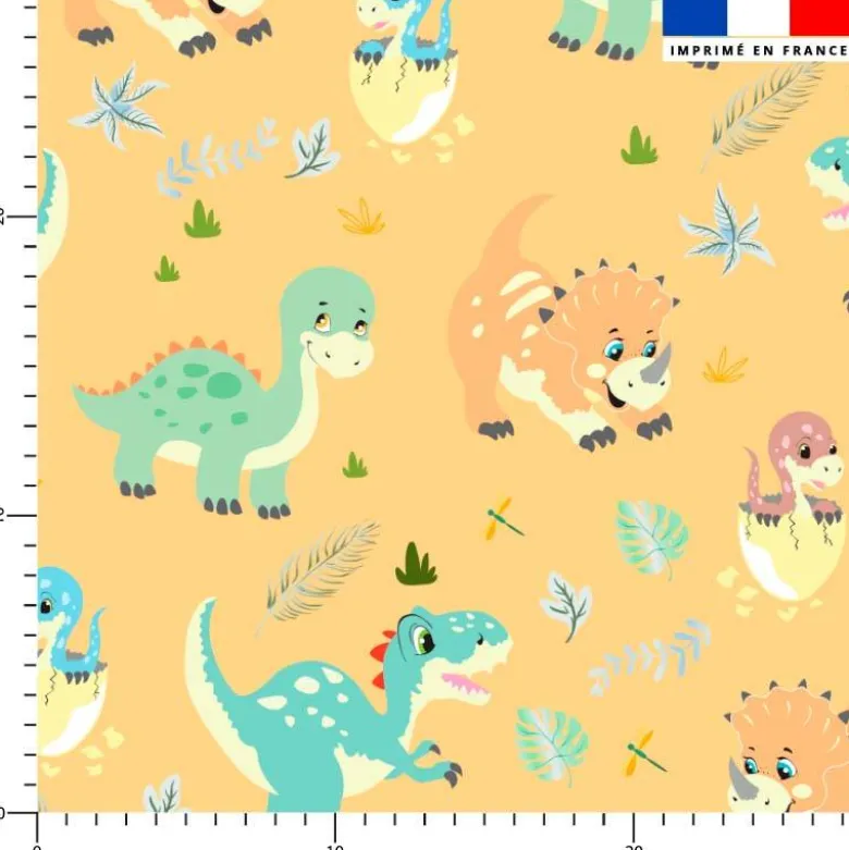 Bébé dino - Fond orange pastel