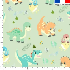 Bébé dino - Fond vert amande