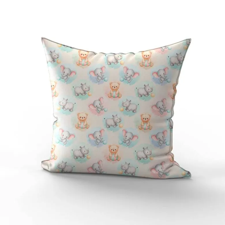Bébé éléphant, rhino et ourson pastel - Fond écru