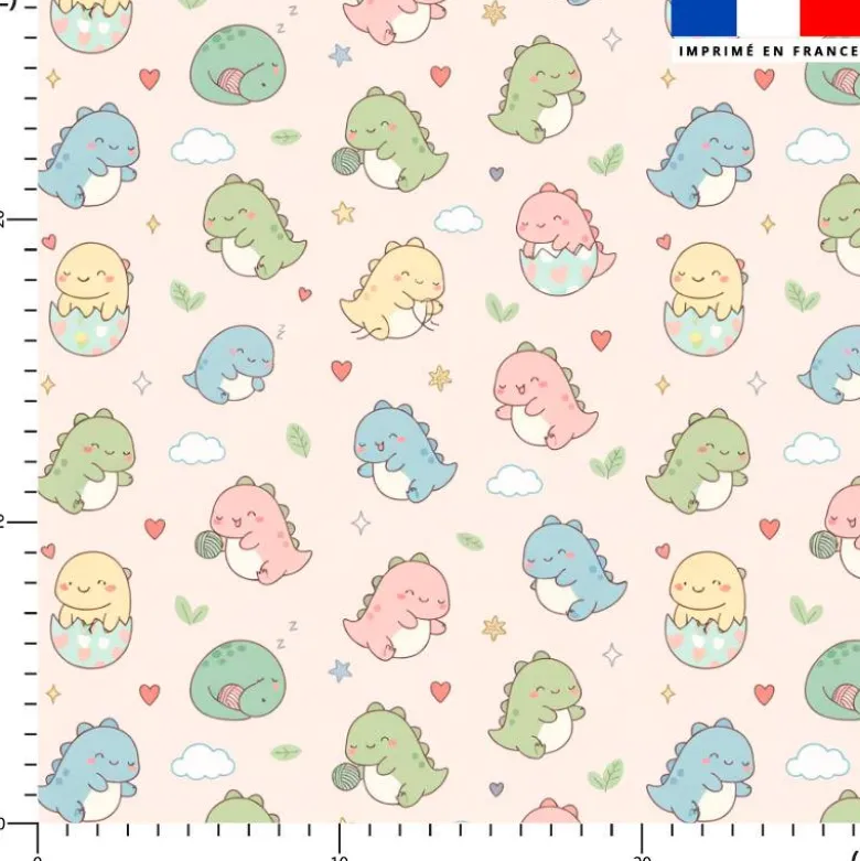 Bébés dinos kawaii - Fond rose