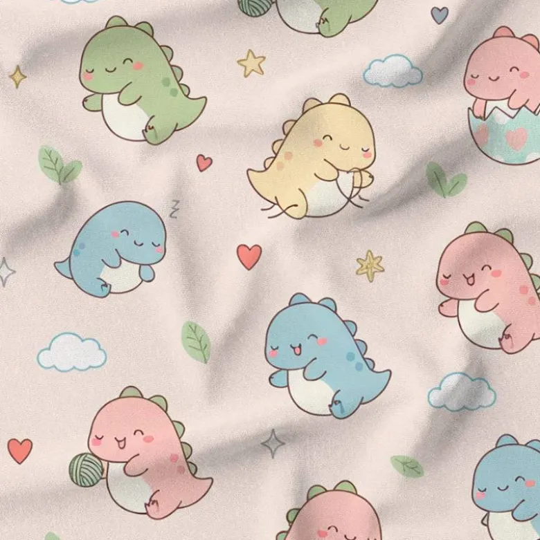 Bébés dinos kawaii - Fond rose