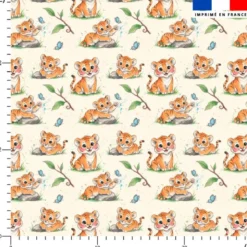 Bébé tigre style croquis aquarelle - Fond beige