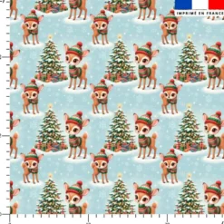 Biche et sapin de Noël - Fond bleu