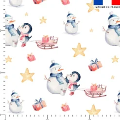 Bonhomme de neige et pingouin de Noel - Fond blanc