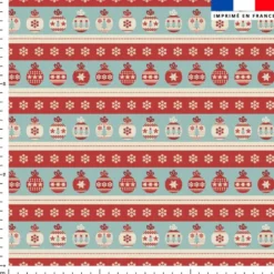 Boule de noel et flocon rouge et beige - Fond vert de gris
