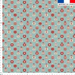 Boule de noel rouge et beige - Fond vert de gris