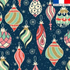 Boules de Noel colorées - Fond bleu foncé