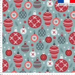 Boules de noel rouges - Fond bleu de gris