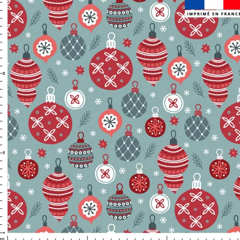 Boules de noel rouges - Fond bleu de gris