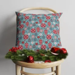 Boules de noel rouges - Fond bleu de gris