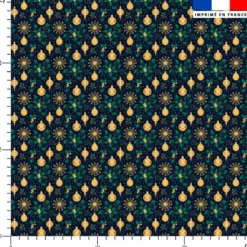 Boules de Noël or et houx vert - Fond bleu nuit