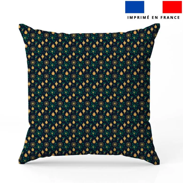 Boules de Noël or et houx vert - Fond bleu nuit