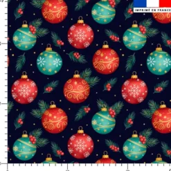 Boules de Noël rouges et vertes - Fond bleu marine