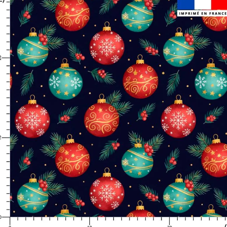 Boules de Noël rouges et vertes - Fond bleu marine