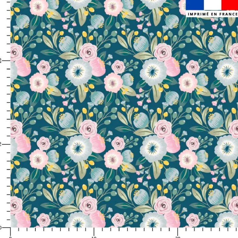 Bouquet de fleur pastel - Fond bleu canard