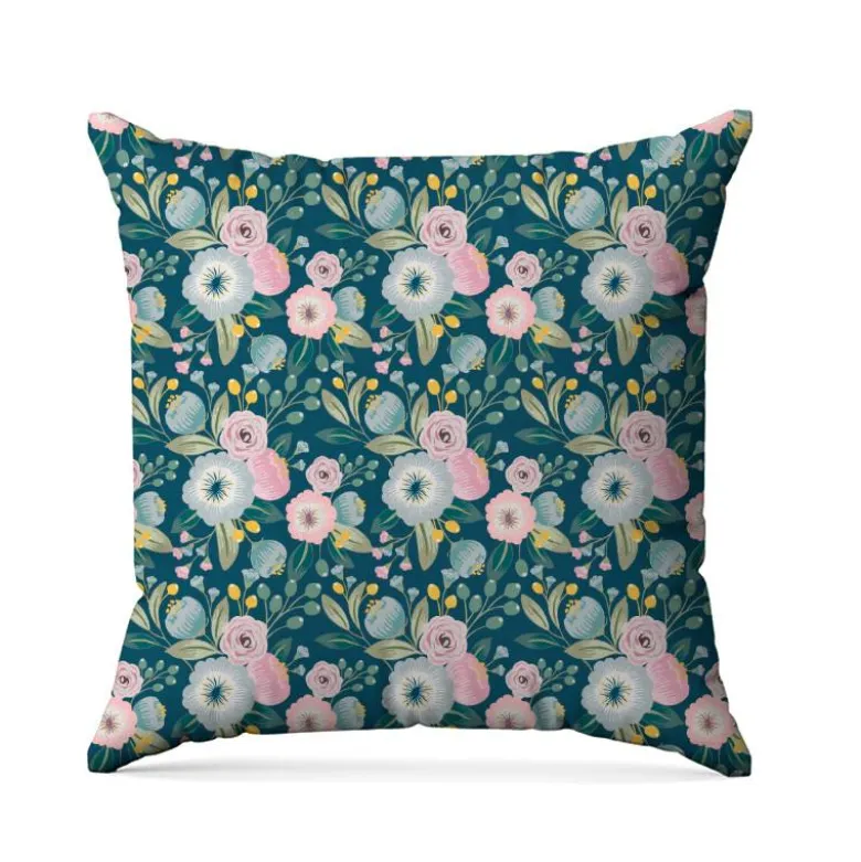 Bouquet de fleur pastel - Fond bleu canard