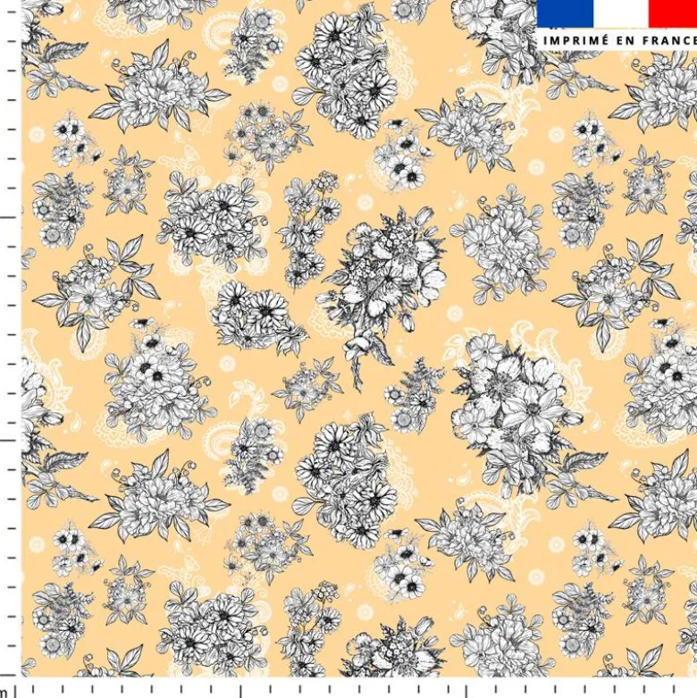 Bouquet de fleurs blanches et noires - Fond abricot
