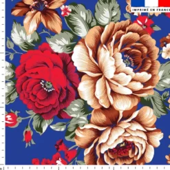 Bouquet de fleurs rouge et beige - Fond bleu roi
