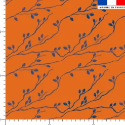 Branches d'églantier bleues - Fond orange - Création Cat&Colours