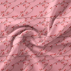 Branches d'églantier rouges - Fond rose - Création Cat&Colours