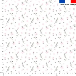 Brindilles et petites fleurs roses - Fond blanc