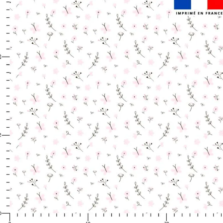 Brindilles et petites fleurs roses - Fond blanc