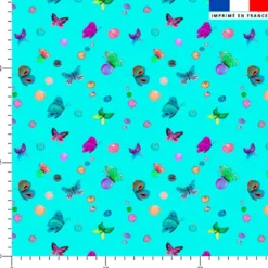 Bulles et papillons - Fond bleu turquoise - Création Cat&Colours