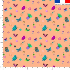 Bulles et papillons - Fond corail - Création Cat&Colours