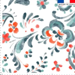 Cachemire aquarelle bleu et rouge - Fond blanc
