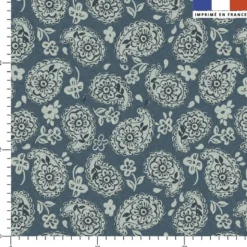Cachemire floral - Fond bleu denim - Création Andréa Leonelli
