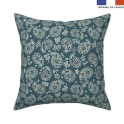 Cachemire floral - Fond bleu denim - Création Andréa Leonelli