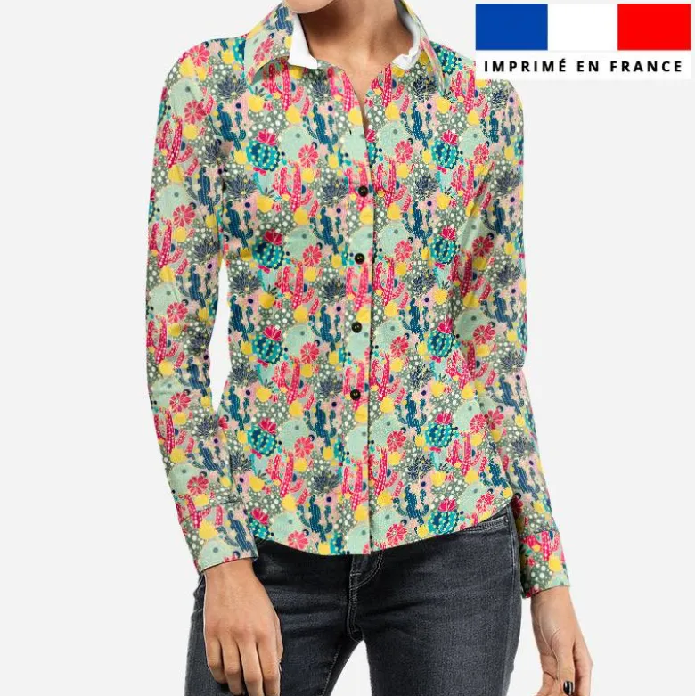 Cactus multicolores - Fond vert sauge