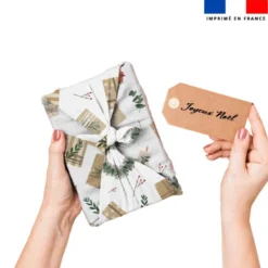 Cadeau papier kraft et fleur de Noel - Fond blanc