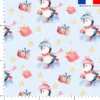 Cadeaux et pingouin de Noel - Fond bleu ciel