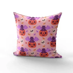 Chat chauve-souris et citrouille - Fond rose