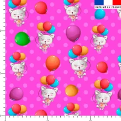 Chat et ballon - Fond rose fuchsia