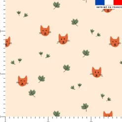 Chat et feuille - Fond chair - Création Pauline Recht