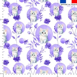 Chat fleurs et arrondis aquarelle - Fond blanc