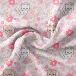Chatons et fleurs roses - Fond blanc - Création Jolifox