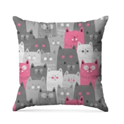 Chat souriant gris et rose - Fond blanc