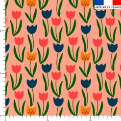 Chat tulipe - Fond saumon - Création Pauline Recht