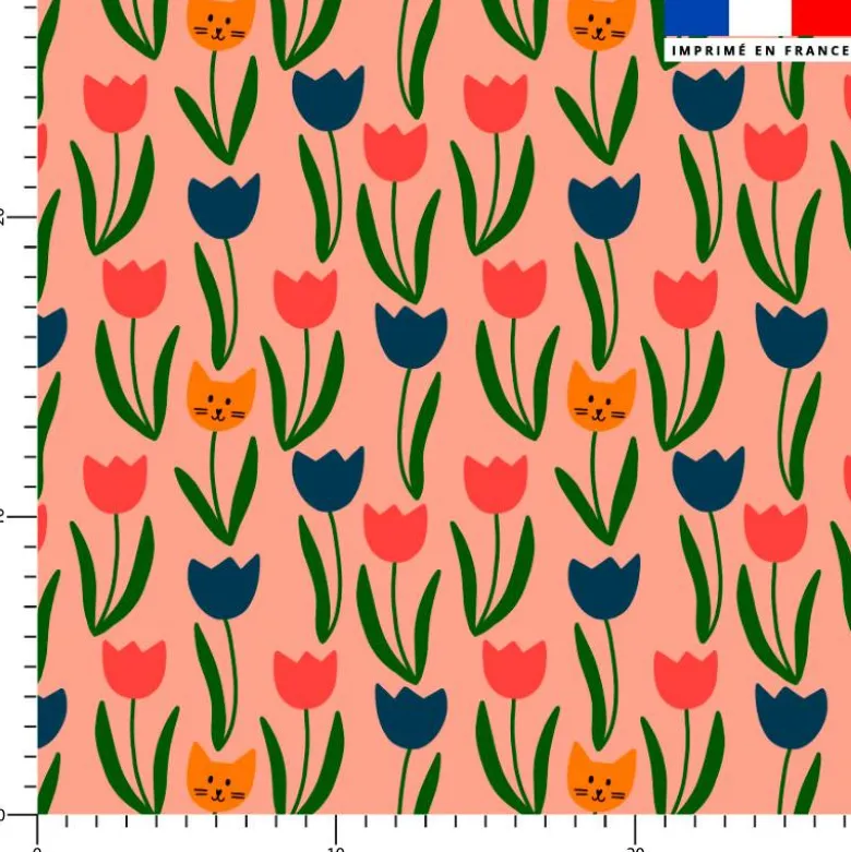 Chat tulipe - Fond saumon - Création Pauline Recht