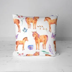 Cheval et fleur aquarelle - Fond blanc