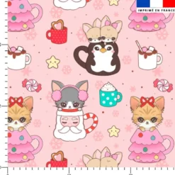 Chien et chat de Noël - Fond rose - Création Jolifox