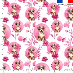 Chien fleurs et arrondis aquarelle - Fond blanc