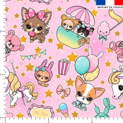 Chien à la fête foraine - Fond rose - Création Jolifox